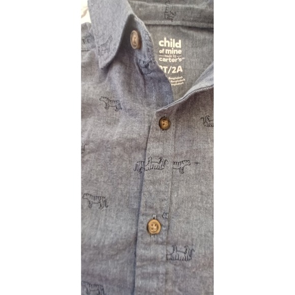 Carters Child of Mine Boy 2T Shirt Button Down NWT Tiger Print Chambray Preppy - Picture 4 of 6
